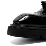 Mens Genuine Leather Loafers Summer Slip On Breathable Thick Sole Brogue Tassel Casual Dress Shoes