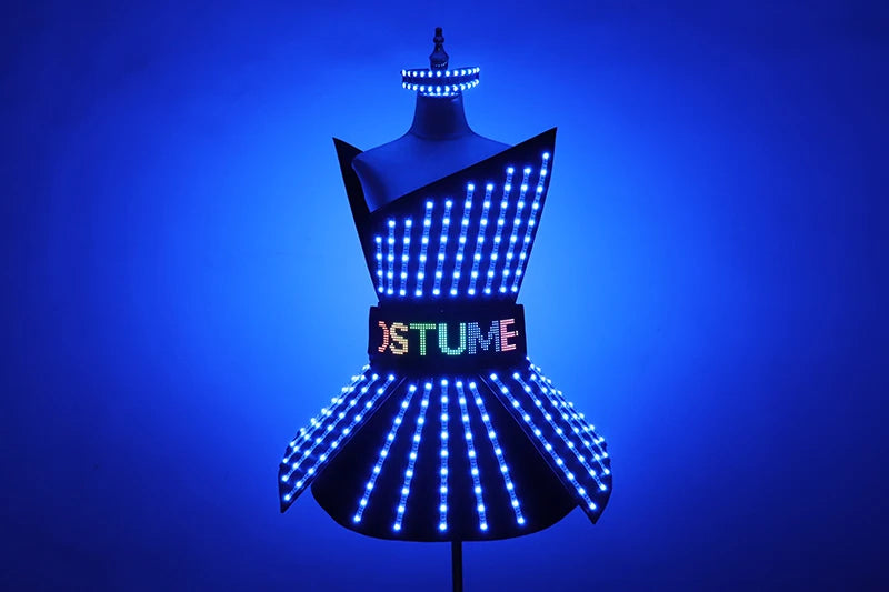 Full Color LED Dress Luminous Costume Nightclub Bar Singer Dj GoGo Women Glowing Skirt Sexy Lead Dancer Light Up Clothing Suits