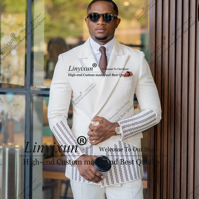 Simple business style Beadeds Men Suits Peaked Lapel Groom Tuxedos 2 Pieces Sets Party Prom Blazer Customized Costume Homme