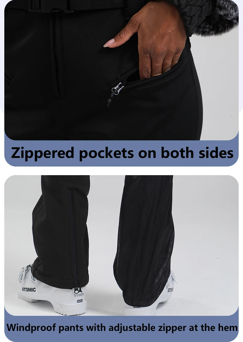 Winter New Female Skiing Jumpsuit Snowfield Waterproof Adult Ski Clothes Warm Thick Snow Tracksuit Women Slim Outdoor Sport Suit