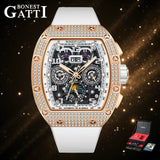 Bonest Gatti Men Luxury Automatic Movement Skeleton Mechanical Watch Rubber Band Diamond Bezel Man watch German Design BG-5004