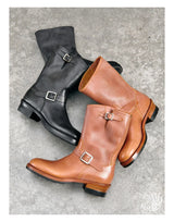 KOWM Cowhide Hiking shoes Brown trekking boots men Engineer's boots workwear goodyear shoes trendy ankle shoes walking sneakers