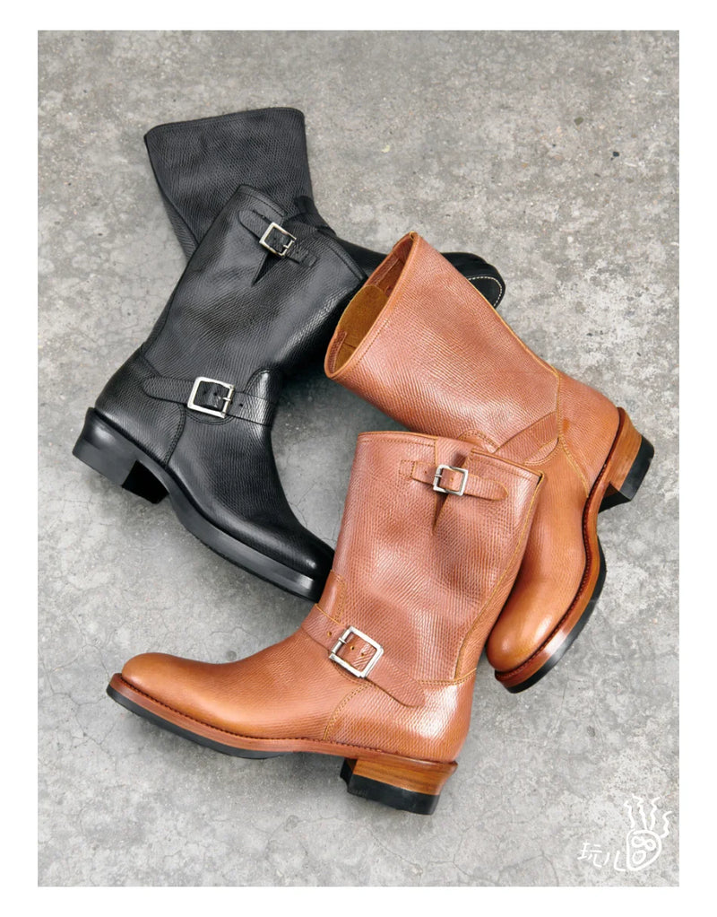 KOWM Cowhide Hiking shoes Brown trekking boots men Engineer's boots workwear goodyear shoes trendy ankle shoes walking sneakers