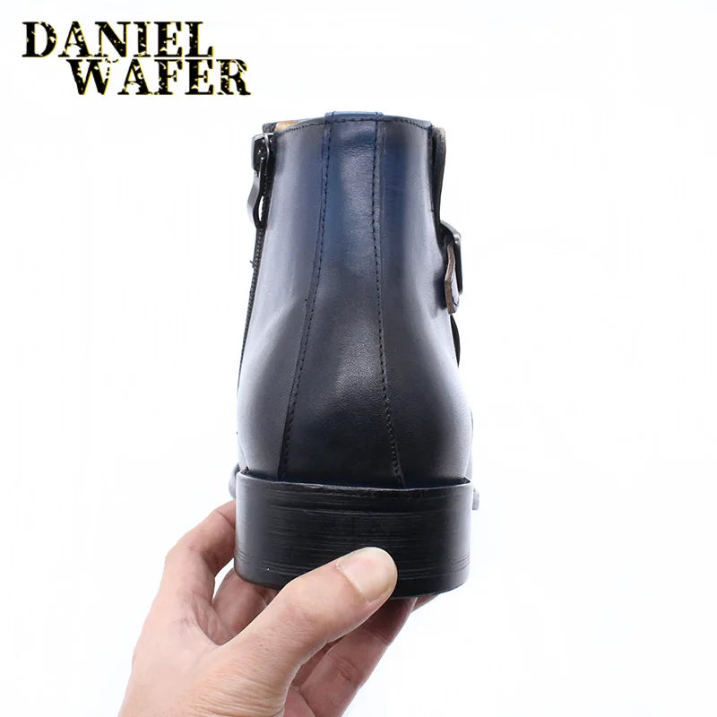 Comfy Genuine Leather Buckle Strap Ankle Boots Men’s Formal Business Office Daily Commute Wedding Party Travel Shoes