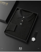 Men's POLO Collar Knitted Pullover Sweater 100% Cashmere Long Sleeved Shirt Casual Business Solid Color Men's Tops Autumn Winter