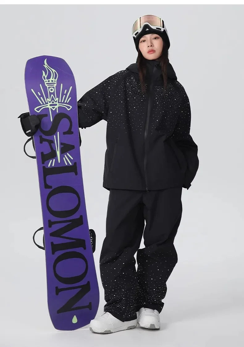 2025 Adult Fashion New Ski Suit Shirt Pants Winter Skiing Sports Windproof Waterproof Wear-resistant Warm Loose Women Ski Sets