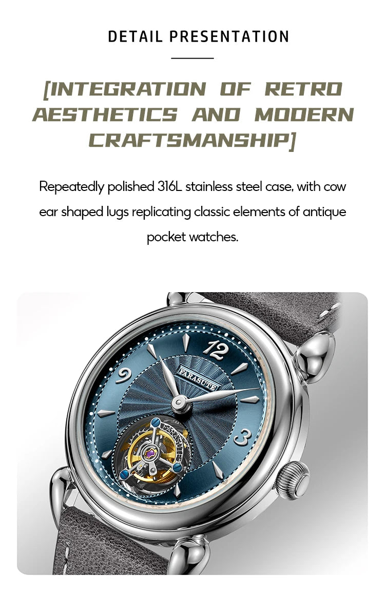 FARASUTE Tourbillon Sports Watch Men Luxury Watch Peacock Tourbillon Movement Sapphire Stainless Steel Waterproof Watch Relogio