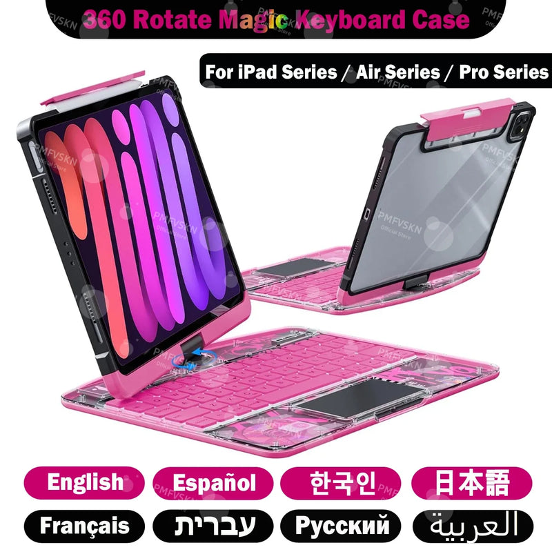 Bluetooth Magic Keyboard For iPad Air 11 13 2025 Air 5 4 iPad 11 A16 10th Gen Rotatable Case For iPad Pro 11 13 M4 Pro 12.9 2022