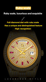 【START】Men's watch Swiss Automatic Mechanical Movement Diamond Watch Waterproof Date Week Function Golden watch
