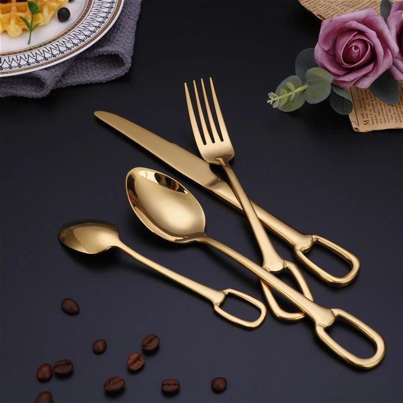 30Pcs Luxury Tableware Set 304 Stainless Steel Knife Fork Spoon Cutlery Set Elegant Dinnerware Set Creativity Hangable Design