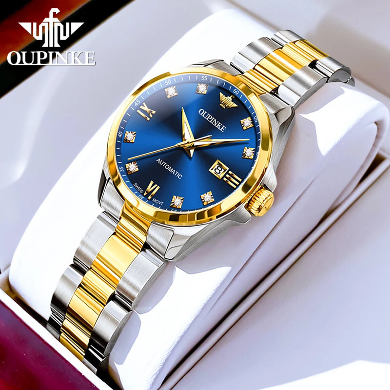 Original OUPINKE 3199 Swiss Automatic Mechanical Watch for Women Real Diamond Sapphire Mirror Ladies Watch Bracelet Set Gift NEW
