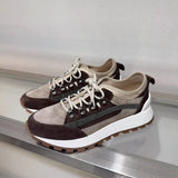 2025 Early Spring Full-Grain Leather Patchwork Chain Retro Color-Block Thick-Sole Casual Women's Shoes