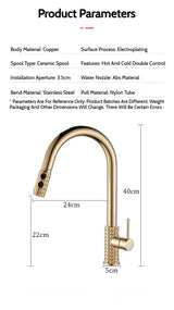 Kitchen Brush Gold Patterned Brass Faucet Pull Out 360 Degree Swivel Hot And Cold Mixer Tap Stream Sprayer Head Single Handle