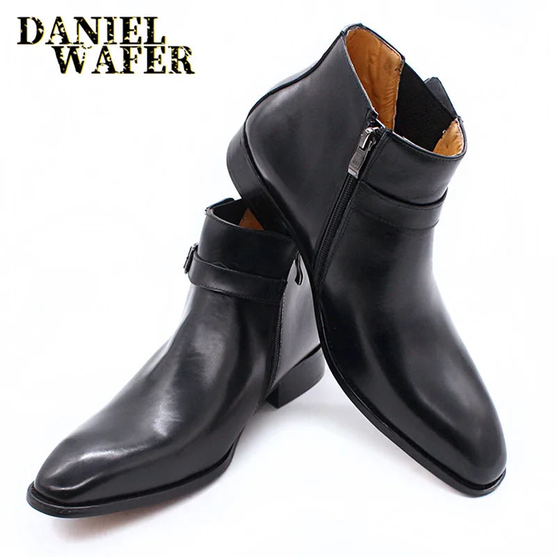 Comfy Genuine Leather Buckle Strap Ankle Boots Men’s Formal Business Office Daily Commute Wedding Party Travel Shoes