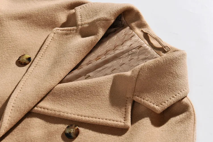 Women 100% Wool Coat For Winter Elegant Beautiful High Grade Brand Blends Double-breasted Office Woolen Overcoat XS With Belt