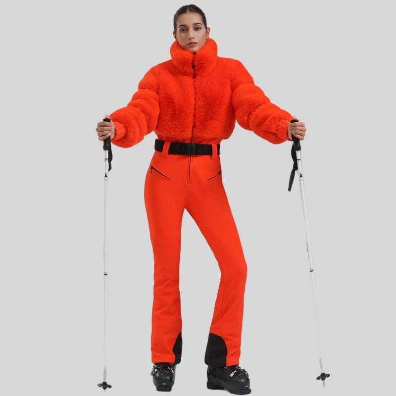 Winter New Female Skiing Jumpsuit Snowfield Waterproof Adult Ski Clothes Warm Thick Snow Tracksuit Women Slim Outdoor Sport Suit