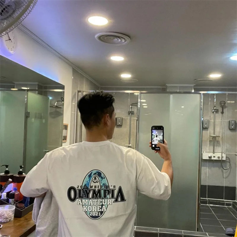 gyms T-shirt Men's Fashion short sleeve Tee Men summer Loose Fitness T-shirt men's Cotton Sports Training tops men sportswear