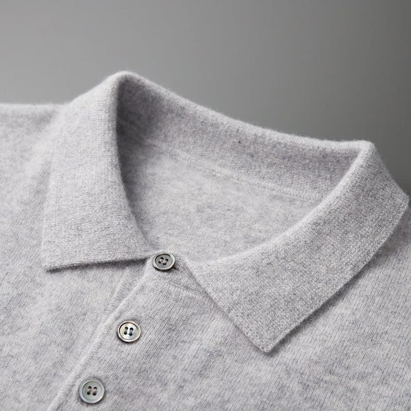 Men's POLO Collar Knitted Pullover Sweater 100% Cashmere Long Sleeved Shirt Casual Business Solid Color Men's Tops Autumn Winter
