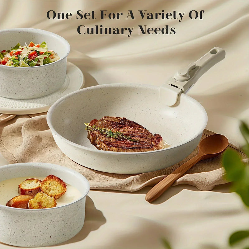 12pcs  White Granite, Nonstick Pots and Pans Set, Induction Cookware Non Stick Cooking Set, Frying Pans & Saucepans with