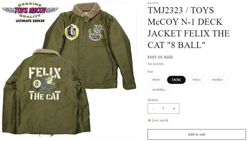 TOYS (Felix) Black "8" US Initial N-1 Navy Model 1943 Deck Clipped Jacket