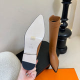 Hot Sale Long womens boots Knee-high boots Luxe-Design Pointed toe and Genuine leather sole Cowhide straight boots size 35-41