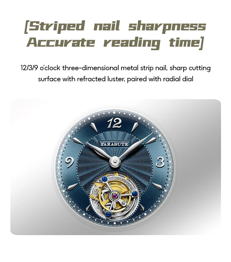 FARASUTE Tourbillon Sports Watch Men Luxury Watch Peacock Tourbillon Movement Sapphire Stainless Steel Waterproof Watch Relogio