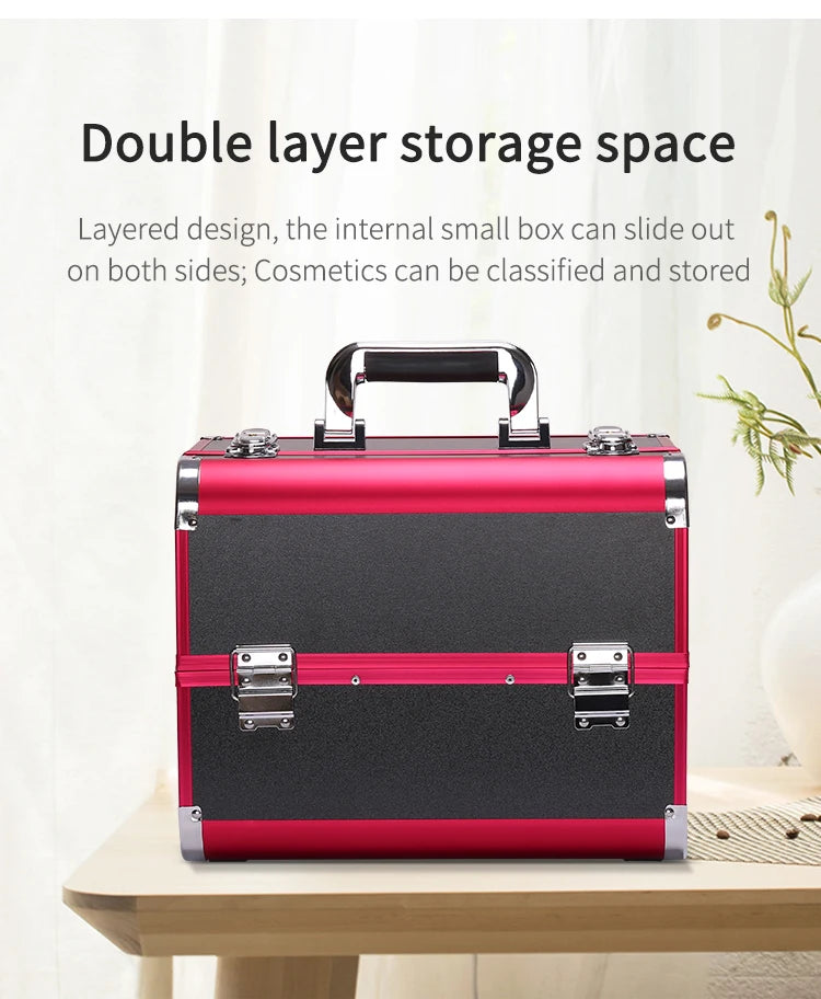 Makeup Train Case Aluminum Alloy Case Pedicure Tool Box with Handle Cosmetic Box Portable Makeup Case Organizer