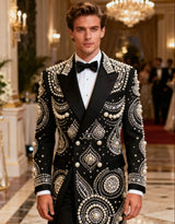 Sparkly Crystal Beaded Men Suits Customized 2 Pieces Sets Groom Male Blazers ropa hombre Long Coat Pants Wedding Party Tuxedo