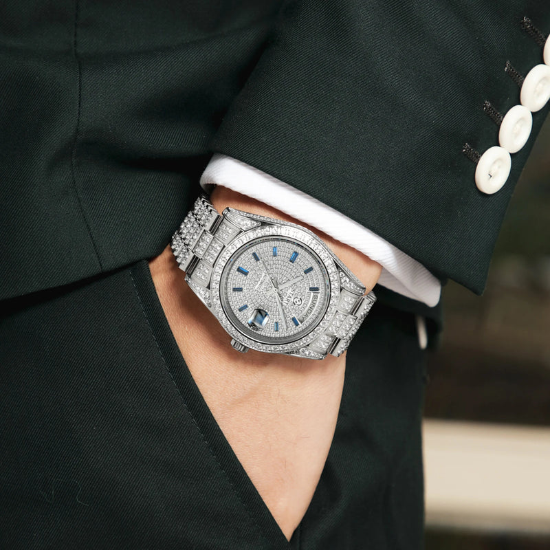 【START】Men's watch Swiss Automatic Mechanical Movement Diamond Watch Waterproof Date Week Function Golden watch