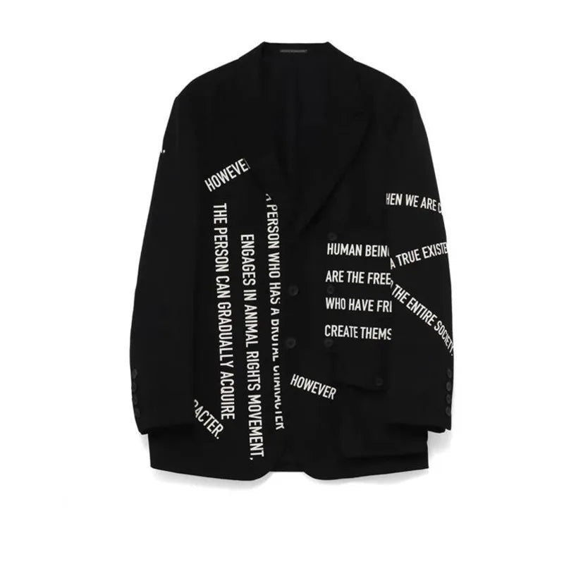 WVGA Spring Autumn New Man Yamamoto Style Darkwear Letter Printed Trendy Suit Coats Niche Chic Casual Multi-Pocket Blazer W12928