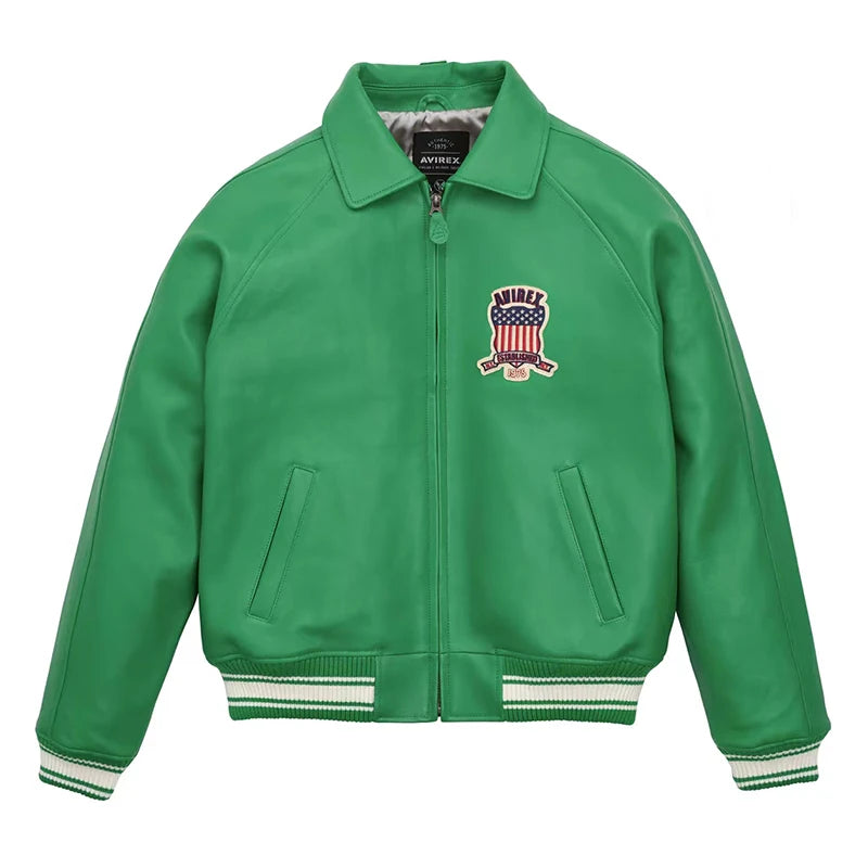 Europe US plus size Men Hip Hop Sheep skin Varsity Jacket Embroidered Diamond Classic Casual Sport genuine leather Coat clothing