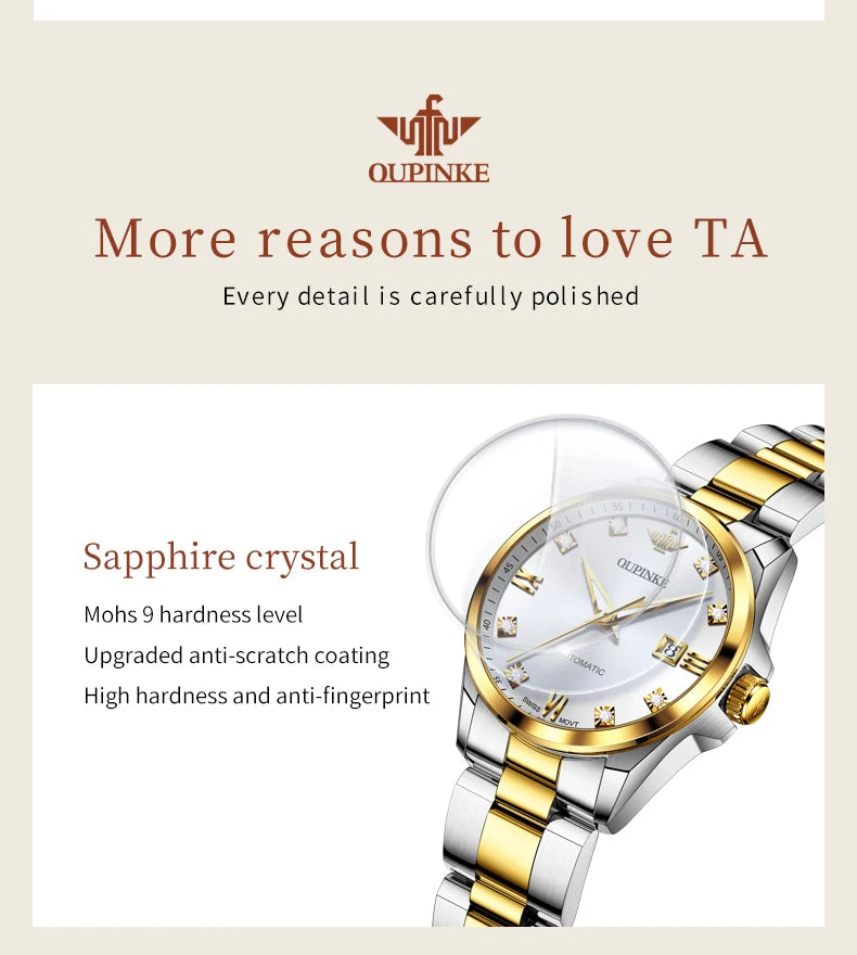 Original OUPINKE 3199 Swiss Automatic Mechanical Watch for Women Real Diamond Sapphire Mirror Ladies Watch Bracelet Set Gift NEW