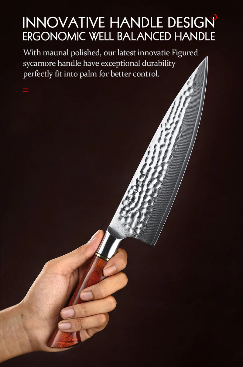 HEZHEN 8.3 Inches Chef Knife Power Steel Core 73 Layer Damascus Steel Kitchen Tools For Maet Cooking Knives Beautiful Gift Box