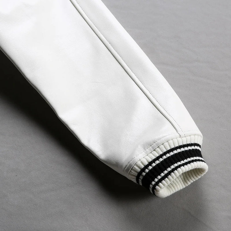 Europe US plus size Men Hip Hop Sheep skin Varsity Jacket Embroidered Diamond Classic Casual Sport genuine leather Coat clothing