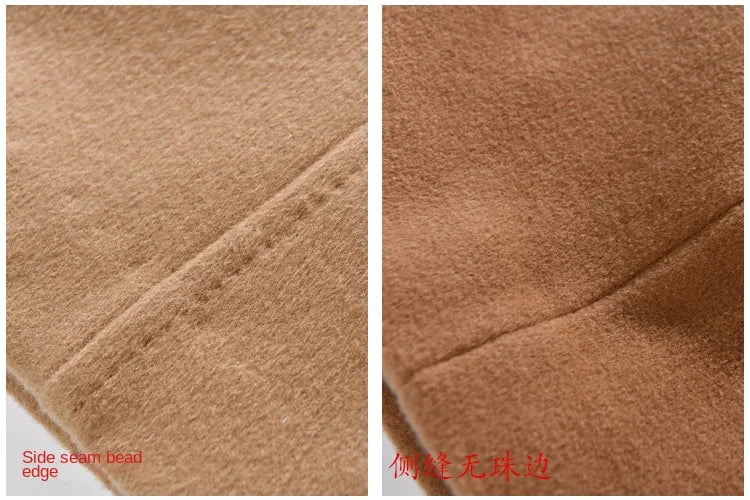 Women 100% Wool Coat For Winter Elegant Beautiful High Grade Brand Blends Double-breasted Office Woolen Overcoat XS With Belt