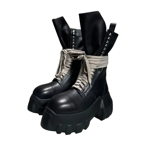 Men's High Top Shoes Platform Woman Sneakers Leather Lace Up Gothic Heels Luxury Vintage Trendy Designer Black Male Boots