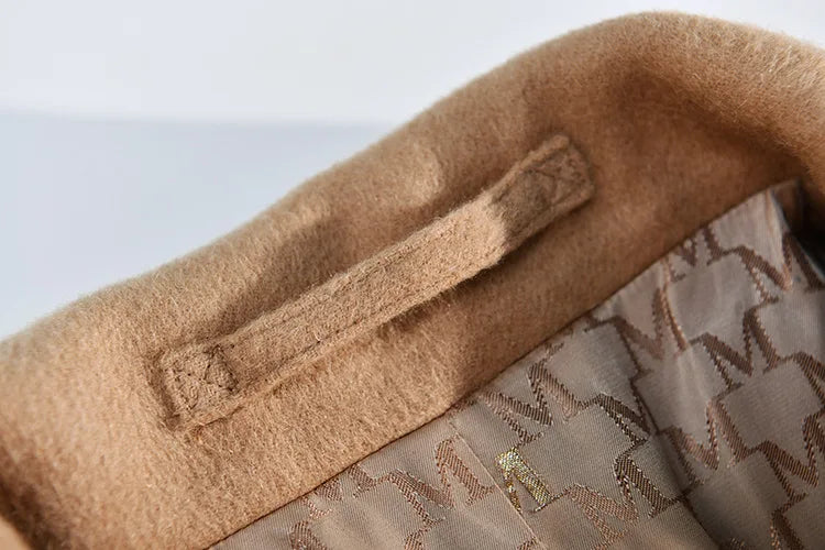 Women 100% Wool Coat For Winter Elegant Beautiful High Grade Brand Blends Double-breasted Office Woolen Overcoat XS With Belt