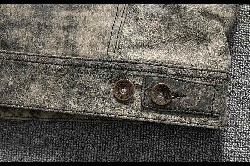 Camouflage Grey Spring Leather Jacket Men Vintage Style Genuine Natural Sheepskin Single Breasted Leather Coat