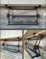 Kitchen Organizer Hanging Shelves 2 Layer Folding Dish Rack Top Mounted Lifting Basket Cabinet Kitchen Cupboard Cutlery Holder