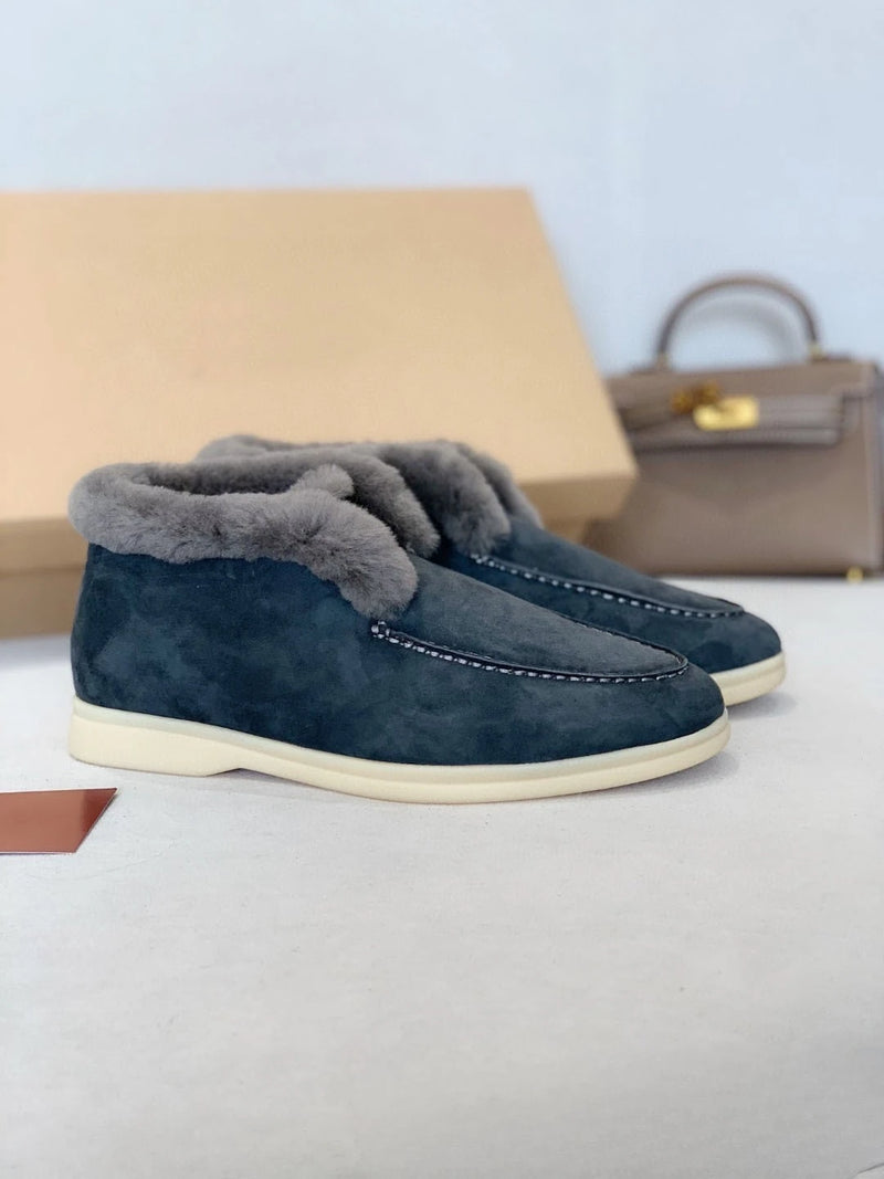 Fur Loafers Flat Shoes Women's Suede Slippers 2025 Quality Casual Shoes Women's Winter Wool Snow Boots