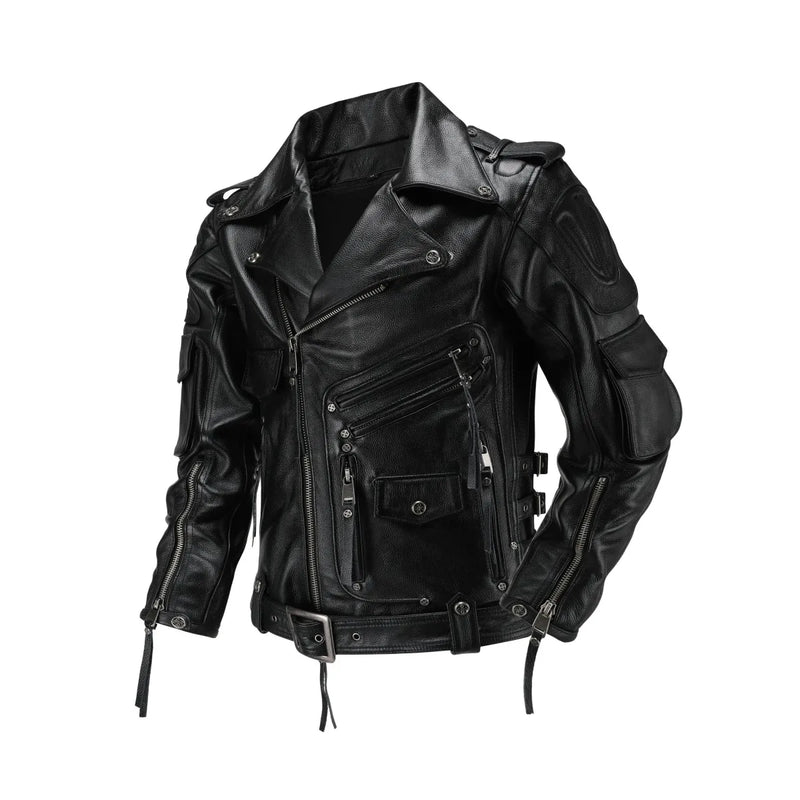 Copersian Men's Natural Leather Motorcycle Jacket Top Layer Causal Vintage Retro Moto Suit Leather Coat  Dropshipping Factory