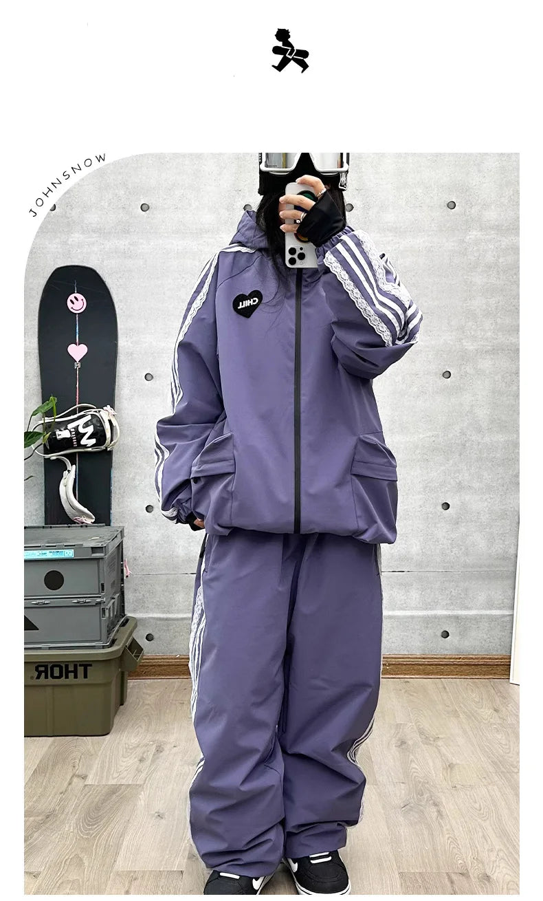 John Snow Fashion Waterproof Ski Suit Warm Breathable Snow Jacket And Pants For Men And Women Outdoor Sports Snowboard Clothing