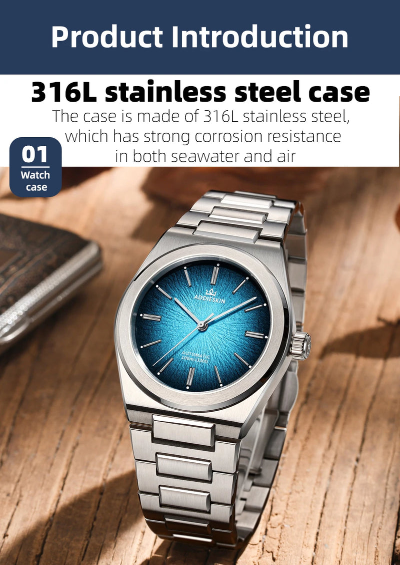 ADDIESKIN Luxury Stainless Steel Man Watch Sapphire Crystal Waterproof 39mm Luminous 9015 Automatic Mechanical Watches For Man