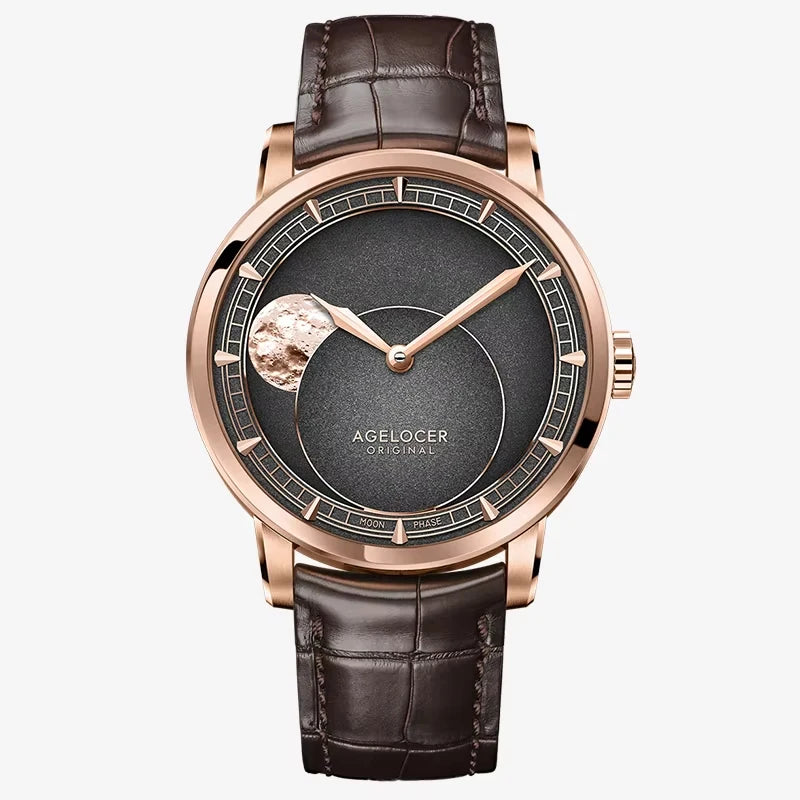 AGELOCER Original Astronomer Watch Men's Luxury Watch Automatic Mechanical 29.51-day Moon Phase Watch Birthday Gift for Men