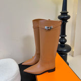 Hot Sale Long womens boots Knee-high boots Luxe-Design Pointed toe and Genuine leather sole Cowhide straight boots size 35-41