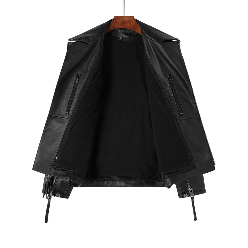 Copersian Men's Natural Leather Motorcycle Jacket Top Layer Causal Vintage Retro Moto Suit Leather Coat  Dropshipping Factory