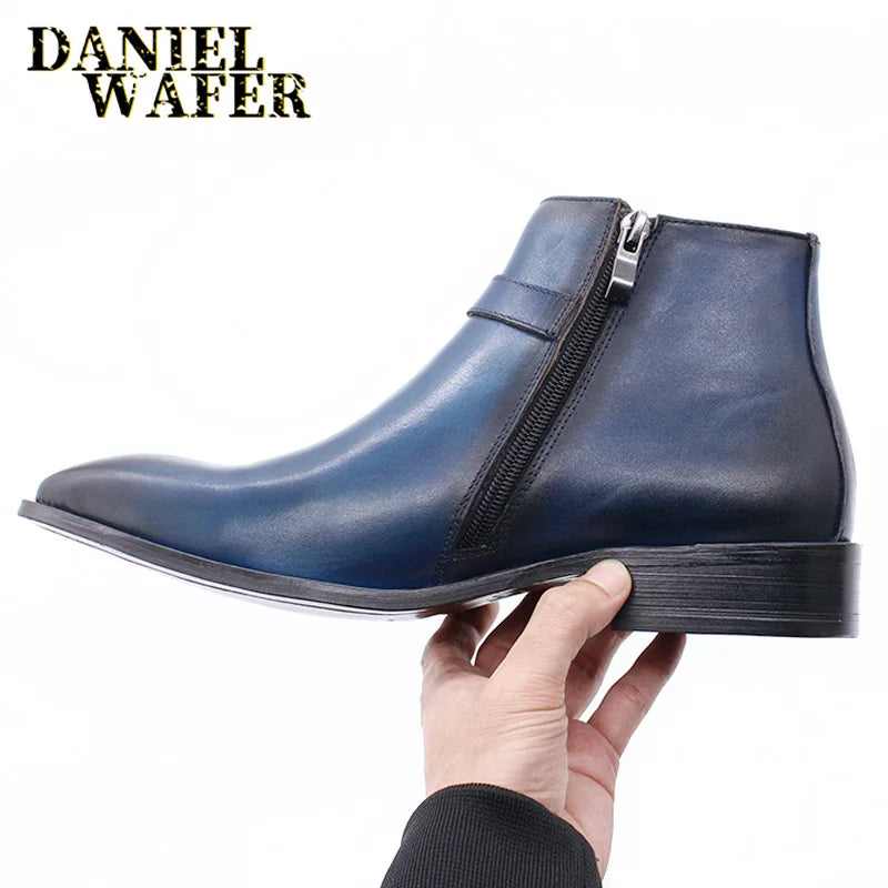 Comfy Genuine Leather Buckle Strap Ankle Boots Men’s Formal Business Office Daily Commute Wedding Party Travel Shoes