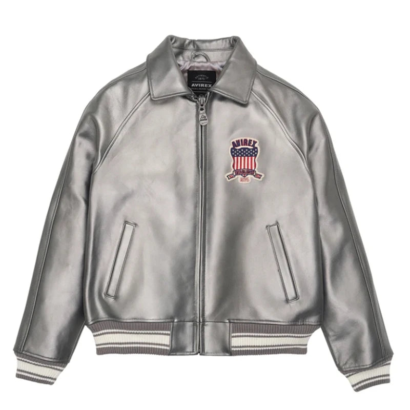 Europe US plus size Men Hip Hop Sheep skin Varsity Jacket Embroidered Diamond Classic Casual Sport genuine leather Coat clothing