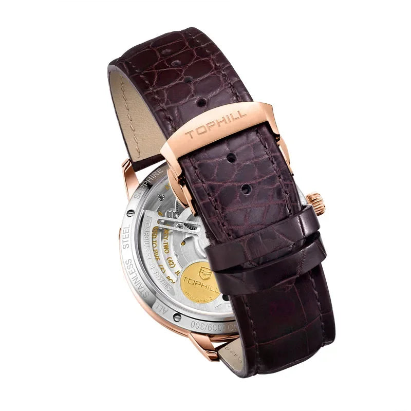 TOPHILL Fashion Waterproof Tourbillon Watches For Men Automatic Movement Self-wind Men's Mechanical Wristwatch Sapphire Glass