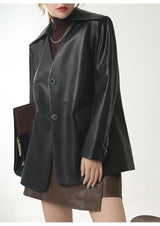 Women's Leather Jacket Coat, Collarless Suit, The First Layer Sheepskin, Lady Leather Coat, Spring and Autumn Fashion